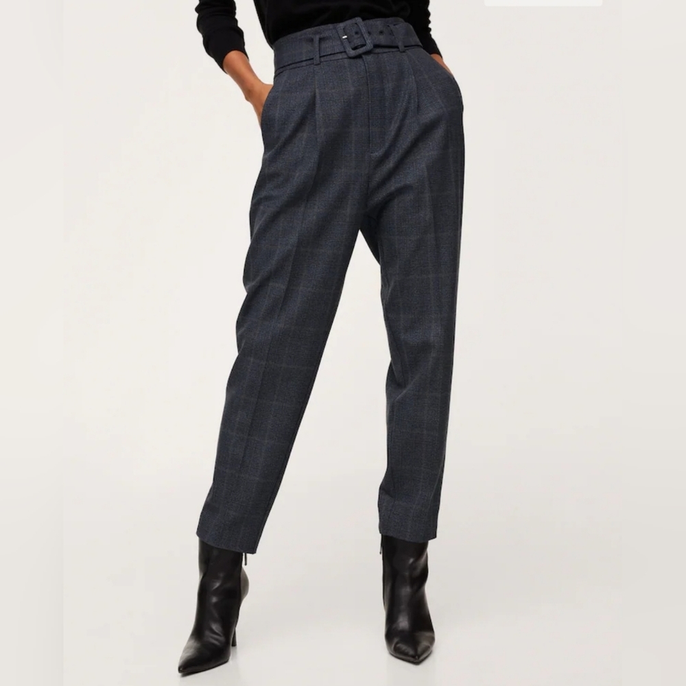 Mango Belt high-waist trousers - Plaid
